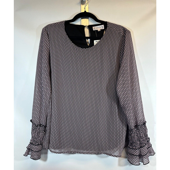 Nannette Lepore Black and Light Pink Polka Dot Print Women's Top - Picture 1 of 6
